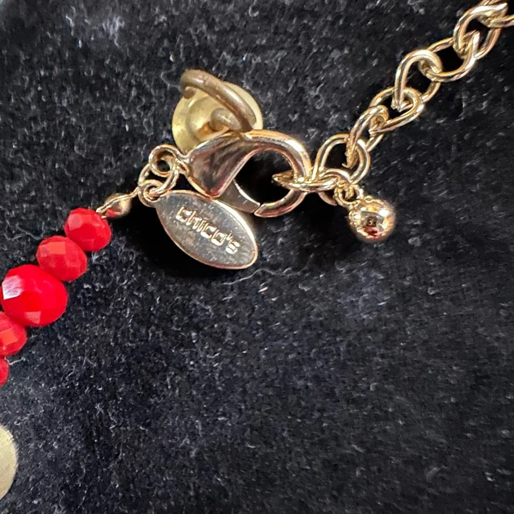 Women's Chico's Necklace Red and Gold - Picture 2 of 10